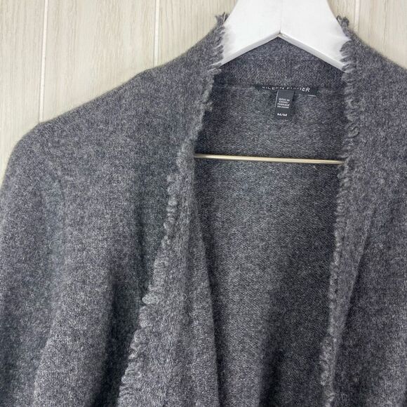 Eileen Fisher Cardigan Womens Fringe Gray Long-Sleeve Open-Front Sweater Medium - Picture 3 of 5